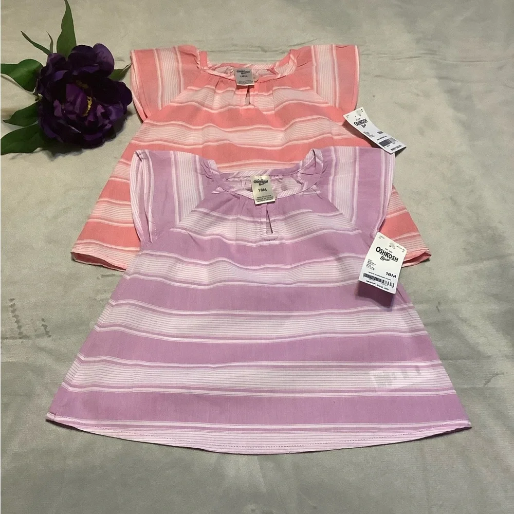 OSHKOSH B'gosh Pink & Lavendar Striped Toddler Shirts Size 18M NWT
